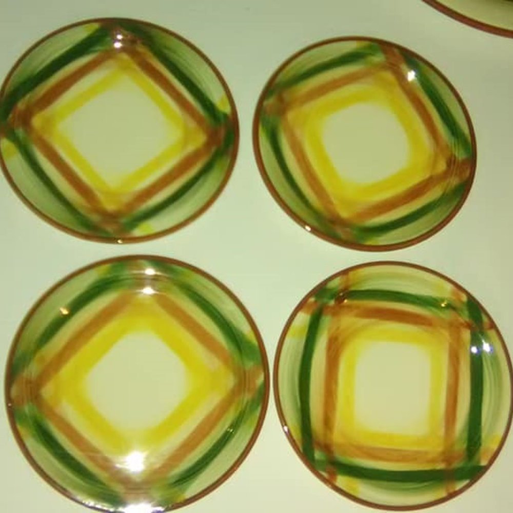 Vintage Vernonare Homespun Plaid Bread Plates Set4